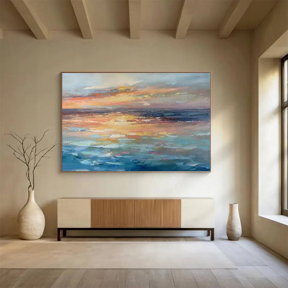 Dreamy Handmade Balcony Coastal Evening Abstract Wall Art 268RX